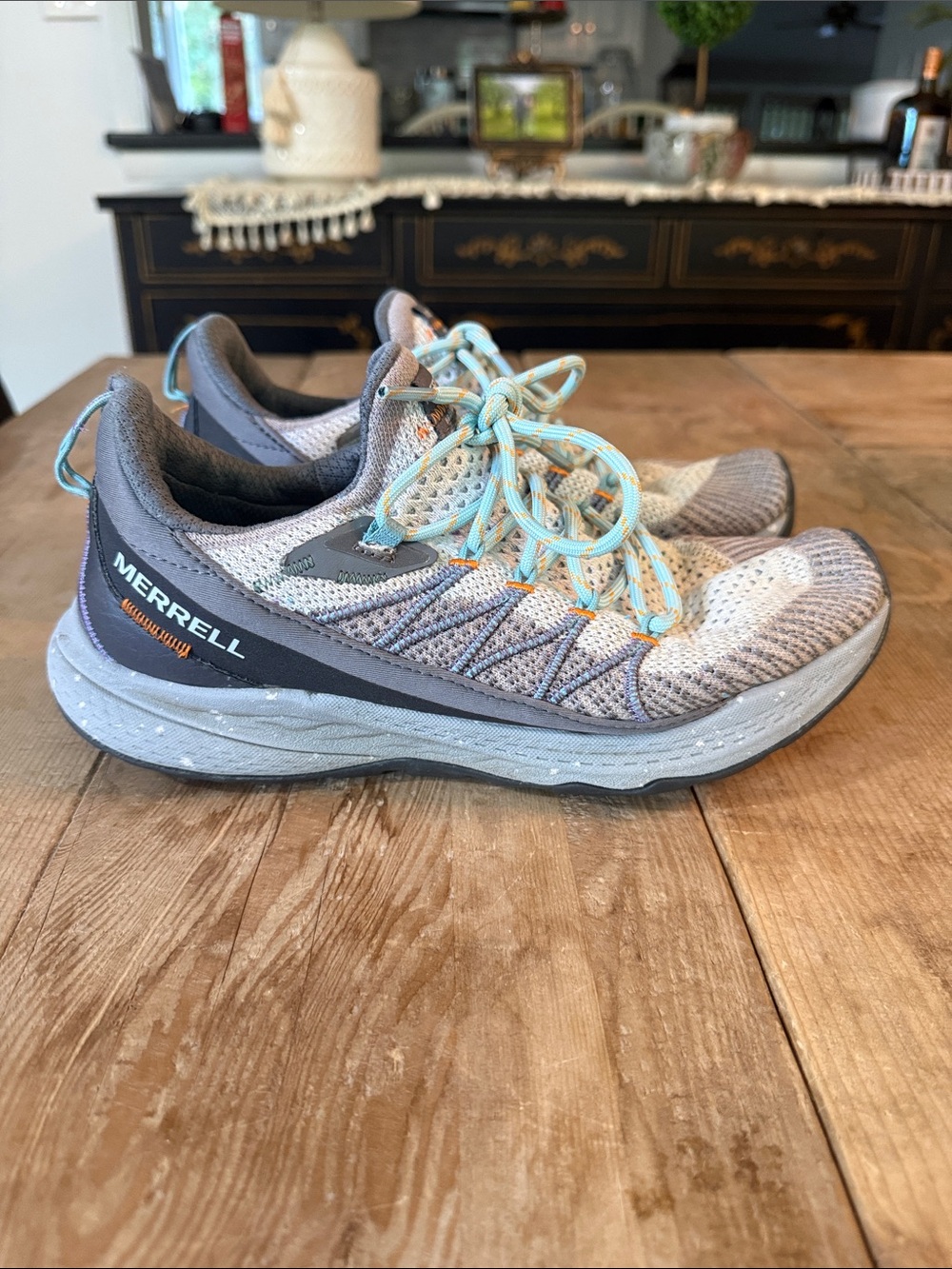 Merrell Women's Gray Sneakers with Light Teal Laces